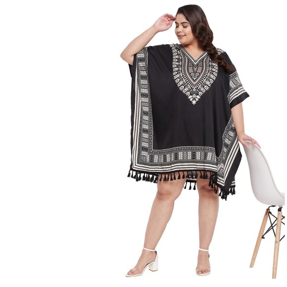 Dashiki Printed Black Polyester Short Caftan Tunic Dress for Women by Gypsie Blu - Picture 1 of 7
